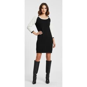 Ivanka Trump Women Medium Black White Colorblock Lightweight Knit Sweater Dress